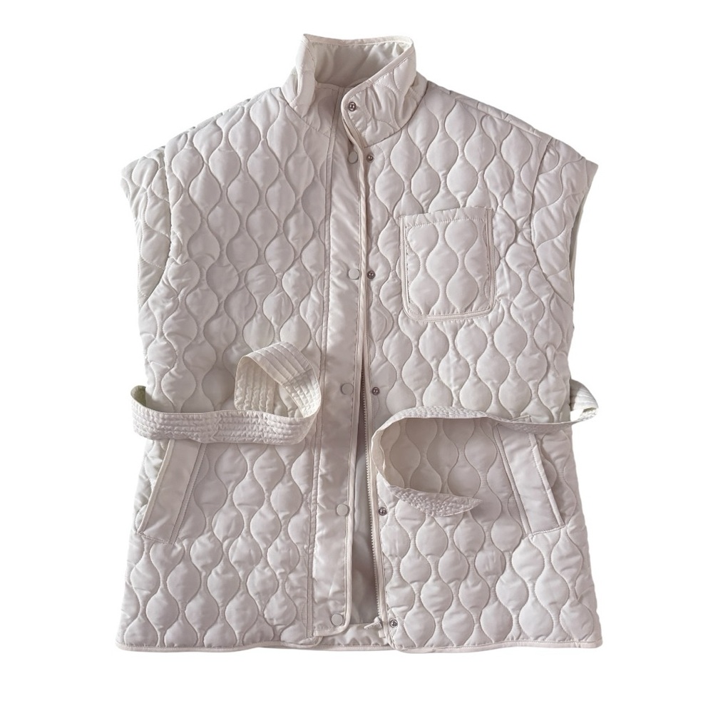 Beach Riot Quilted White Vest Belted Puffer Vest Size S